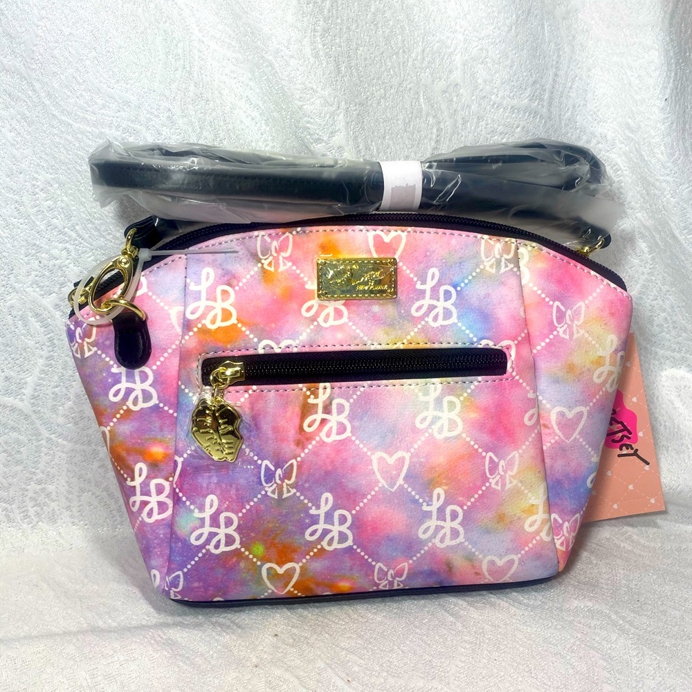 Betsey Johnson Crossbody Purse Womans bag tie dye tye die strap faux leather NWT